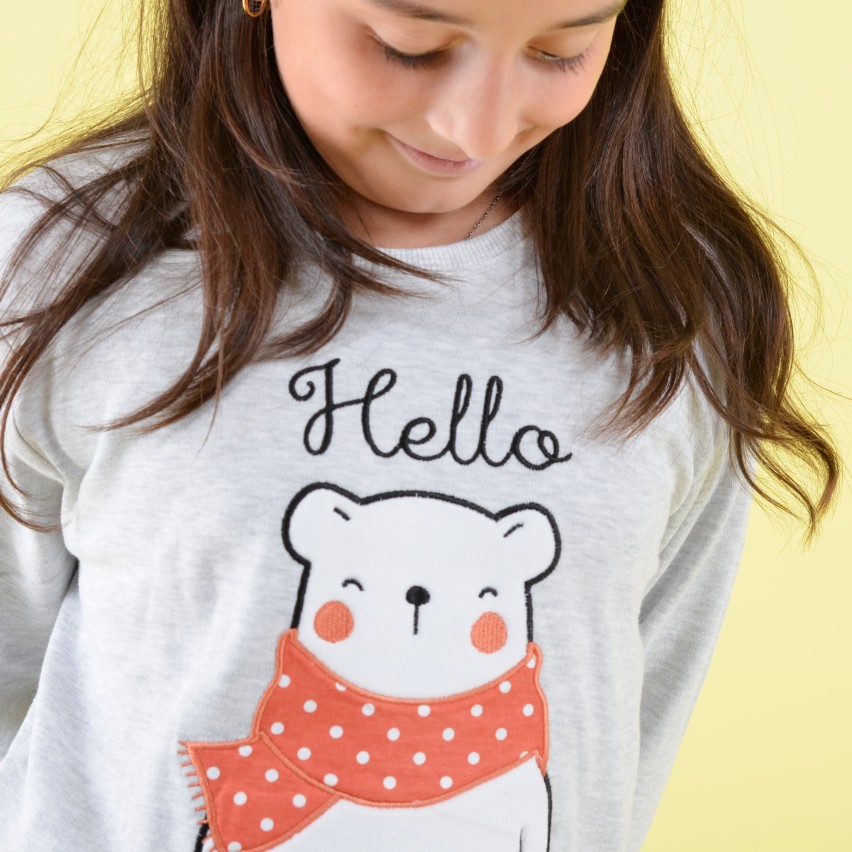 Pigiama bambina invernale orsacchiotto 56206 grigio Admas caldo cotone