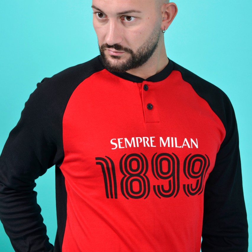 Pigiama uomo AC Milan serafino caldo cotone B2MI14131 nero