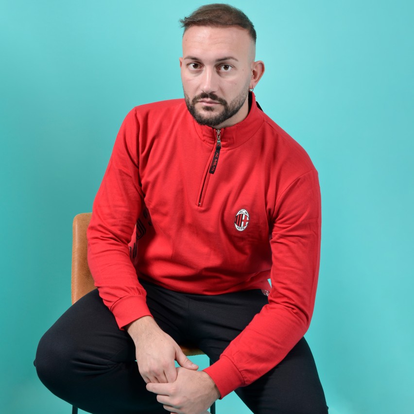 Pigiama uomo stile tuta Milan cotone felpato B2MI14132 rosso