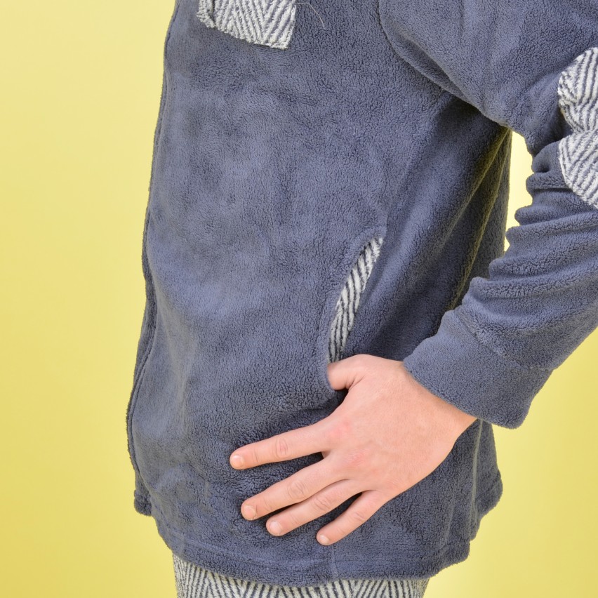 Giacca da camera uomo vestaglia zip caldissima Karel grigio avio SE3486