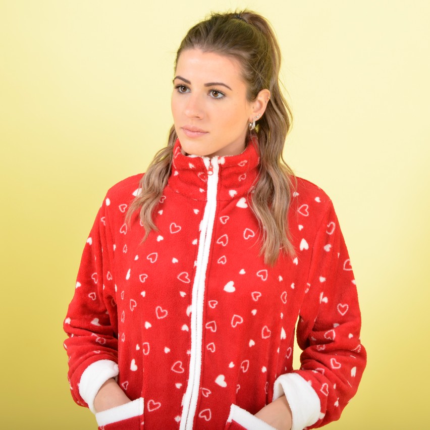 Vestaglia donna giacca con zip cuori rosso bianco Karel se3471