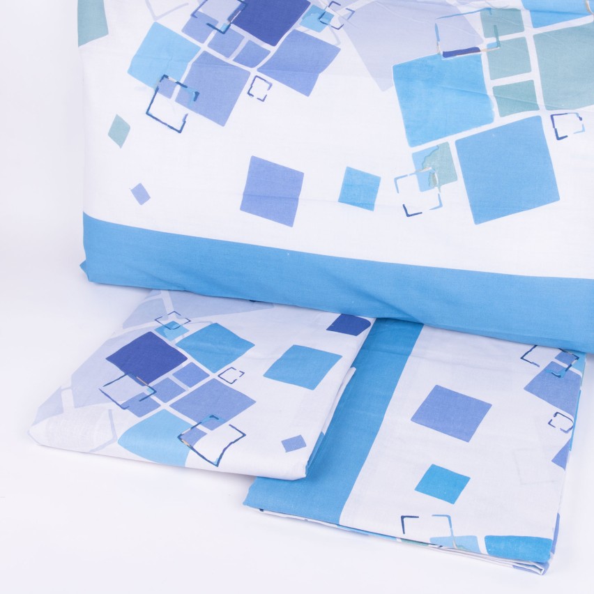 Completo letto Pompea Balance lenzuola sopra sotto con angoli federa blu