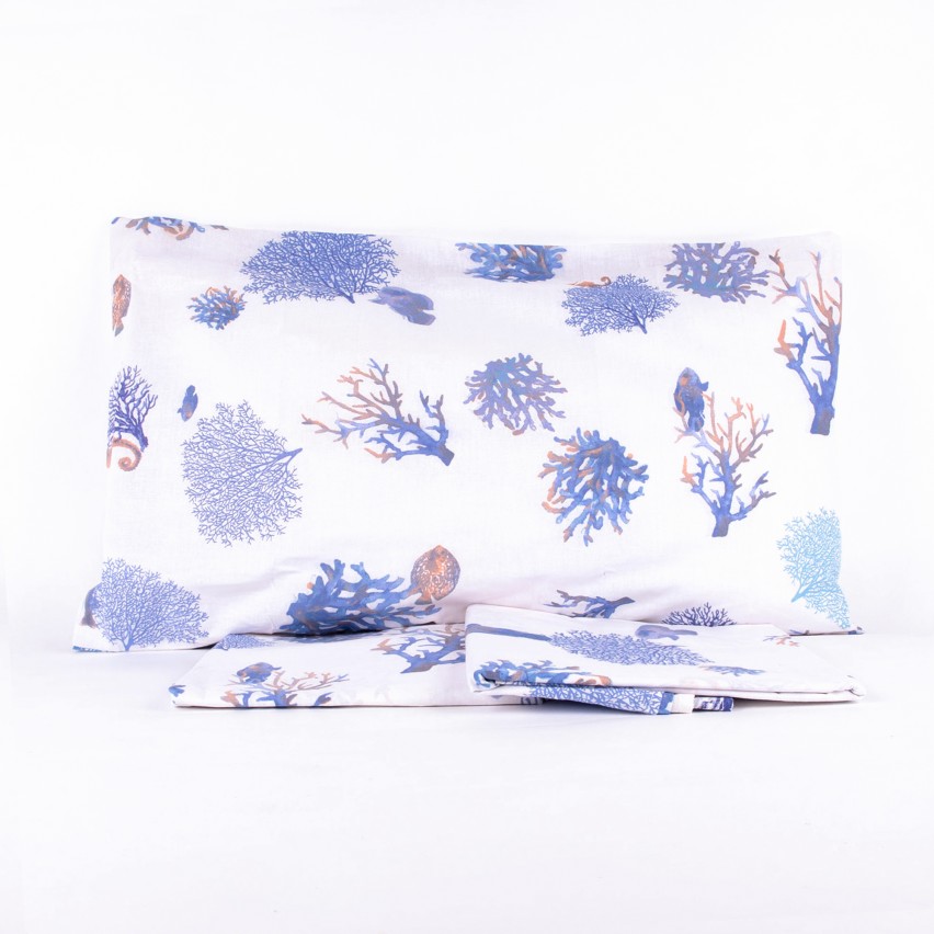 Completo letto Pompea Oceano lenzuola sopra sotto con angoli federa blu