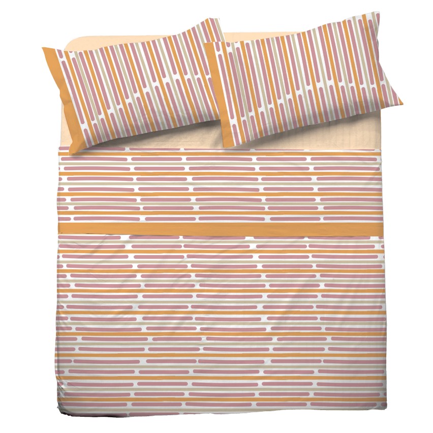 Completo letto Pompea Rule lenzuola sopra sotto con angoli federa arancione