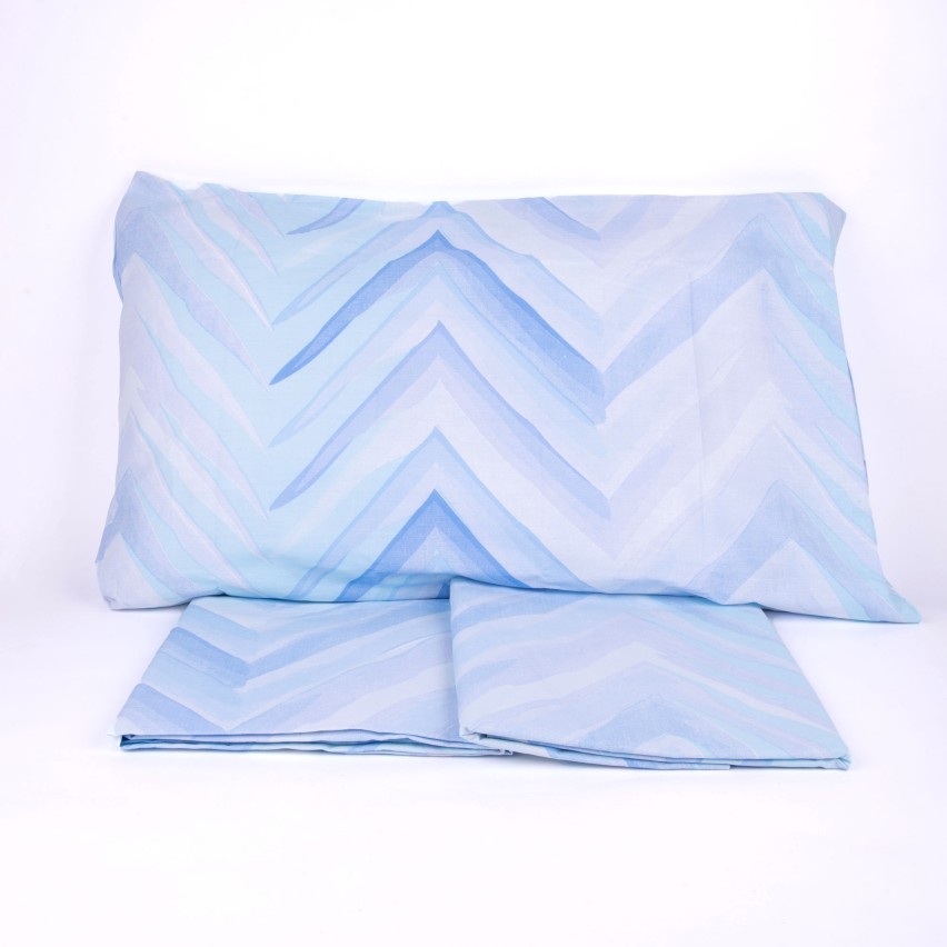 Completo letto Pompea Zigzag lenzuola sopra sotto con angoli federa blu