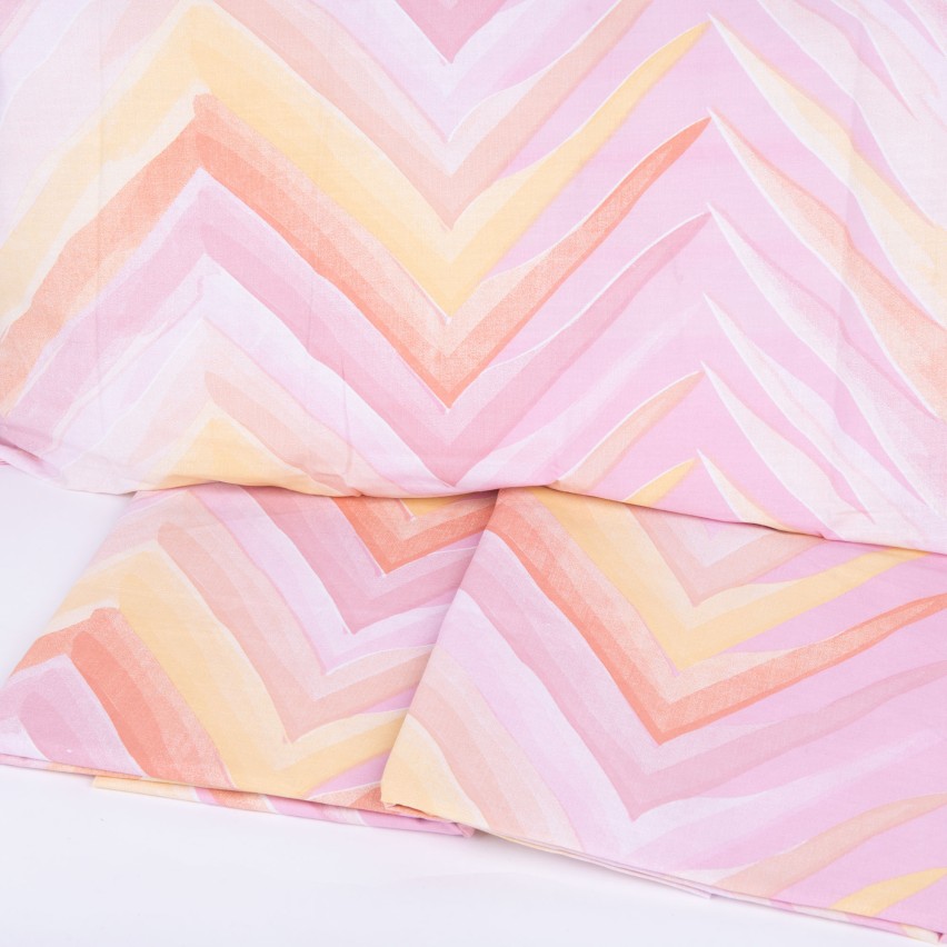 Completo letto Pompea Zigzag lenzuola sopra sotto con angoli federa rosa