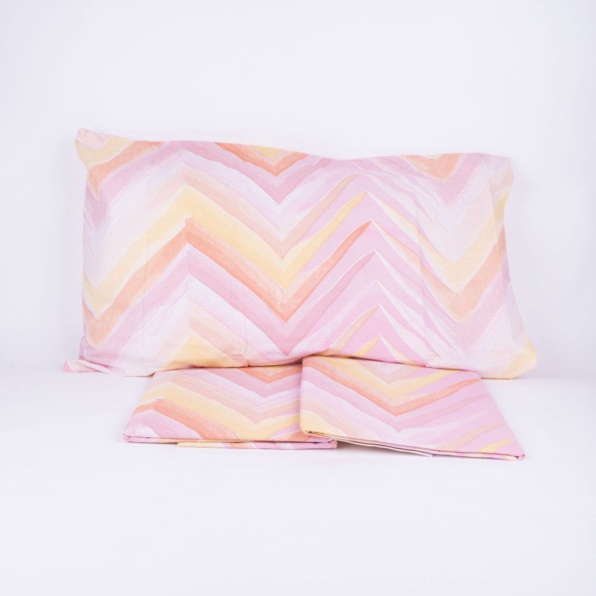 Completo letto Pompea Zigzag lenzuola sopra sotto con angoli federa rosa