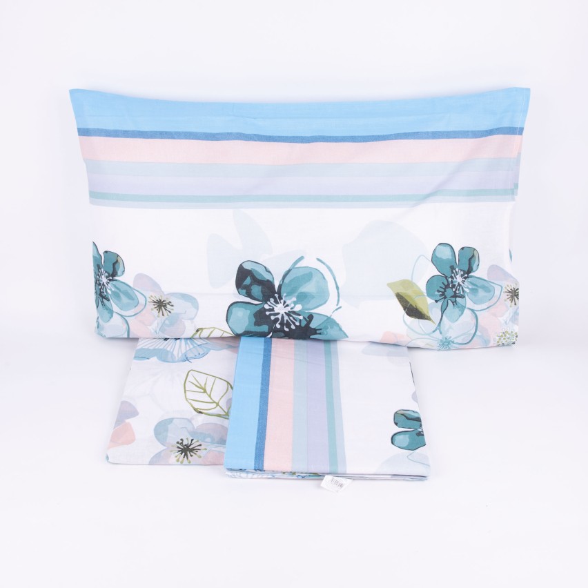 Completo letto Pompea Freedom lenzuola sopra sotto con angoli federa azzurro