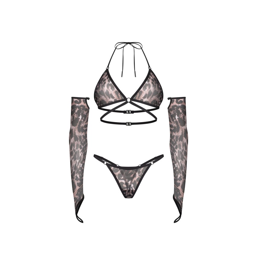Coordinato sexy leopardato + guanti Obsessive addia 3-pcs set