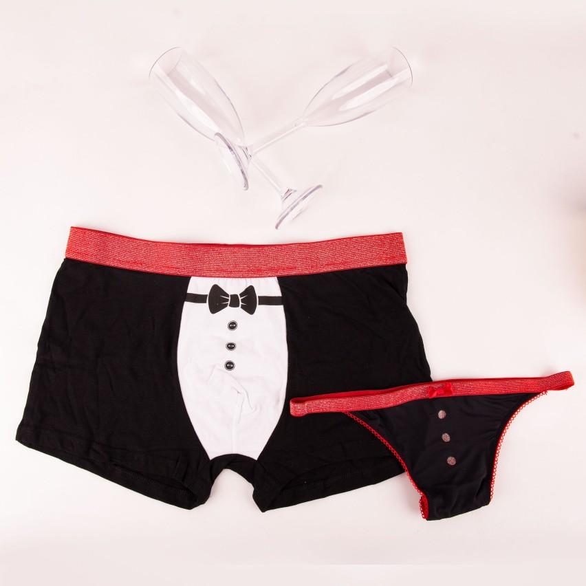 Boxer uomo + Tanga donna + 2 flute - intimo regalo natale capodanno