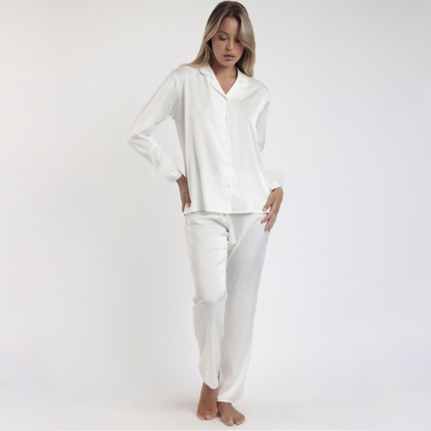 Pigiama donna elegante in raso con piume Admas 62550