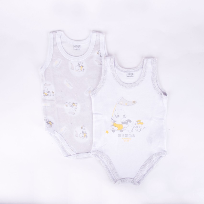 Body neonato Ellepi AF5214 fantasia spalla larga cotone 2 pz