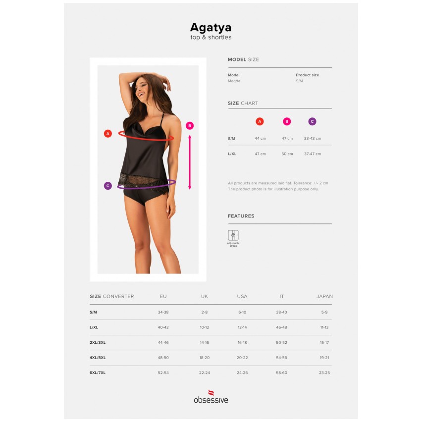 Coordinato top e shorties sexy raso pizzo 2 pcs Obsessive Agatya