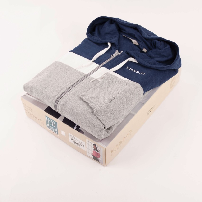 Pigiama tuta donna giacca cappuccio cotone felpato Biancaluna D2015 blu