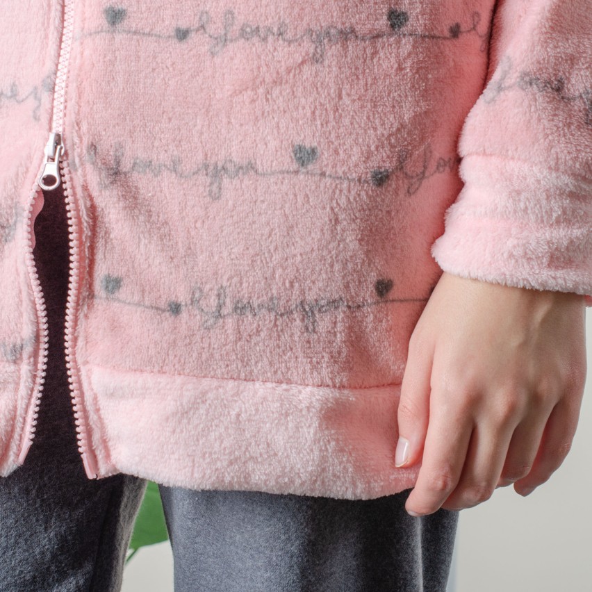 Giacca vestaglia donna con zip a collo alto rosa coral Biancaluna 33009