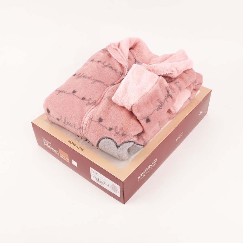 Giacca vestaglia donna con zip a collo alto rosa coral Biancaluna 33009