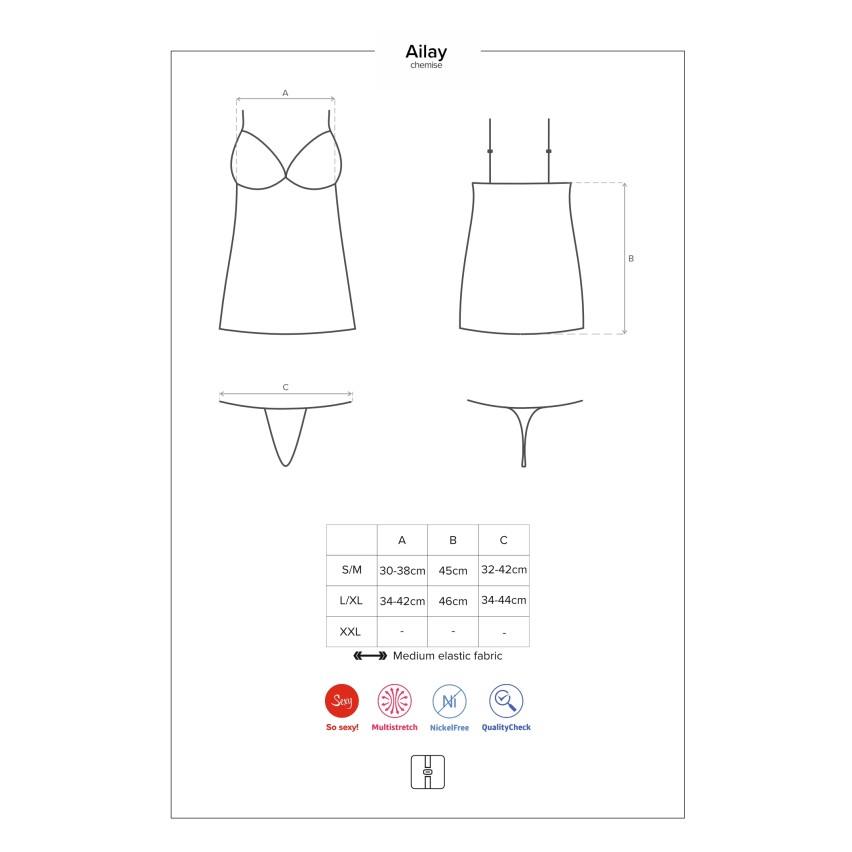 Sexy sottoveste + perizoma Obsessive Ailay chemise e thong 