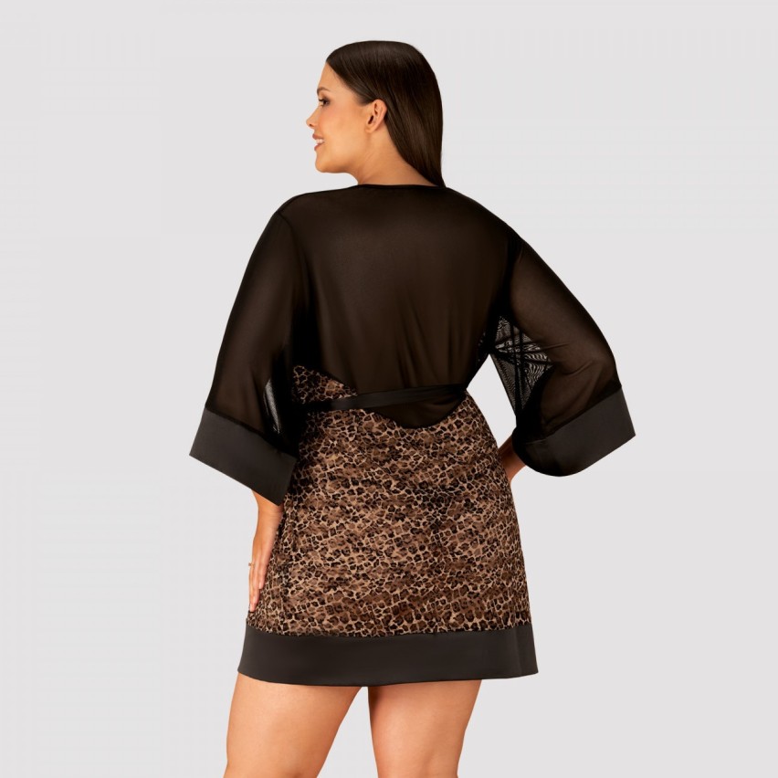 Vestaglietta sexy kimono nero trasparente leopardato Obsessive Allunes