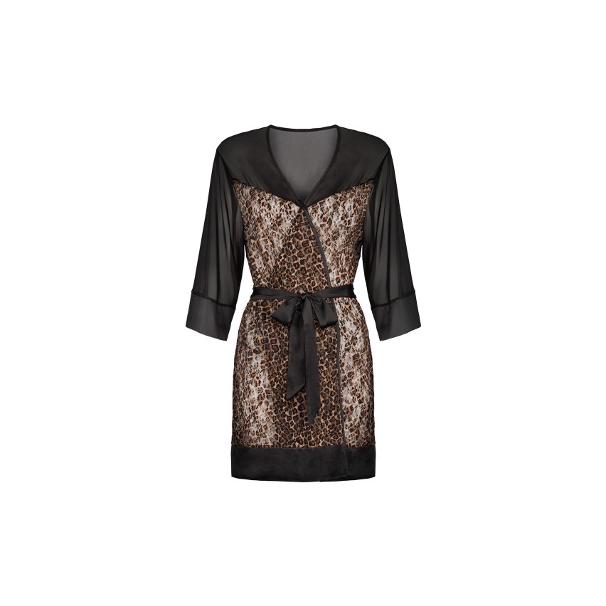 Vestaglietta sexy kimono nero trasparente leopardato Obsessive Allunes
