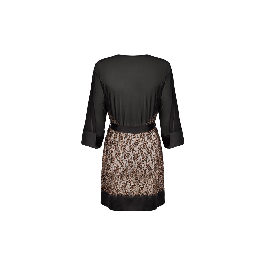 Vestaglietta sexy kimono nero trasparente leopardato Obsessive Allunes