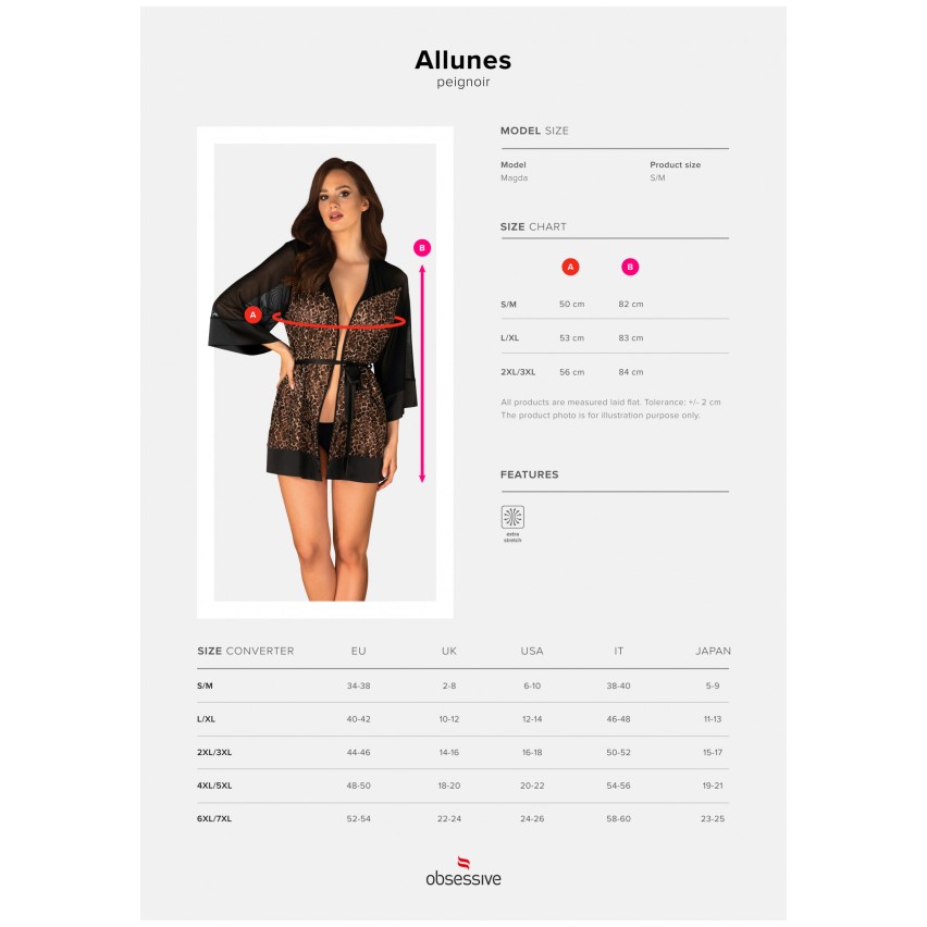 Vestaglietta sexy kimono nero trasparente leopardato Obsessive Allunes