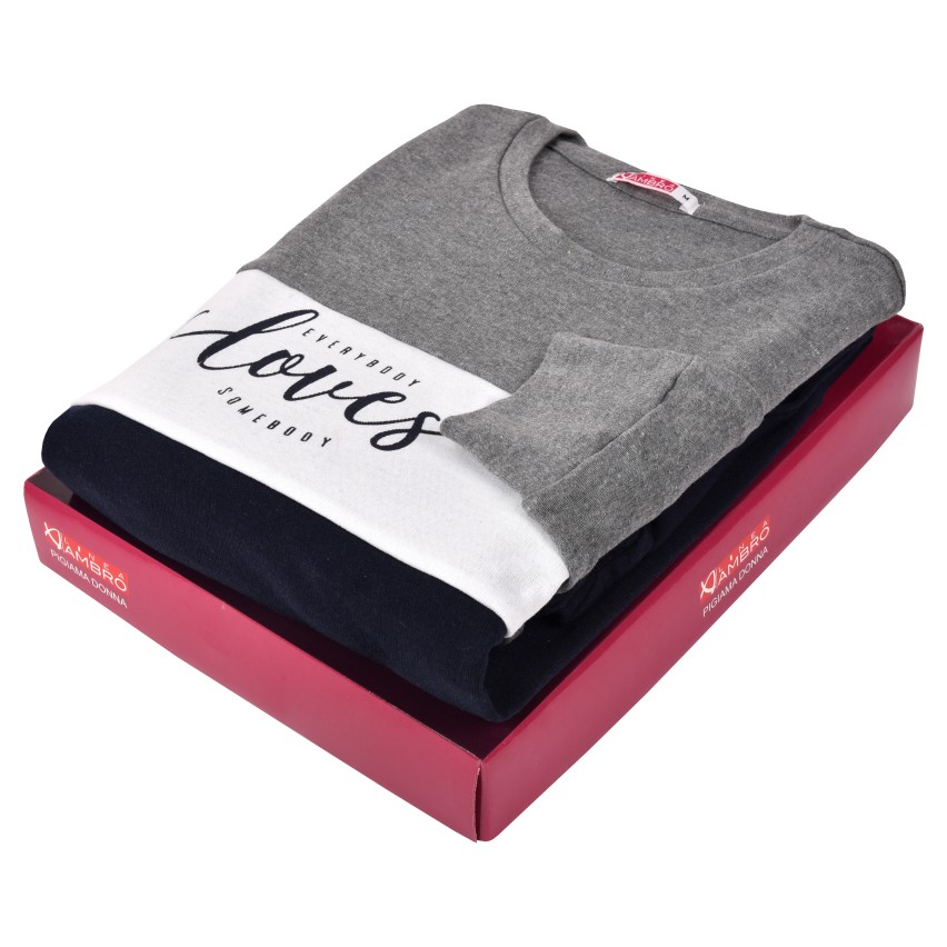 Pigiama donna caldo cotone Ambro D6020.22 var B grigio blu
