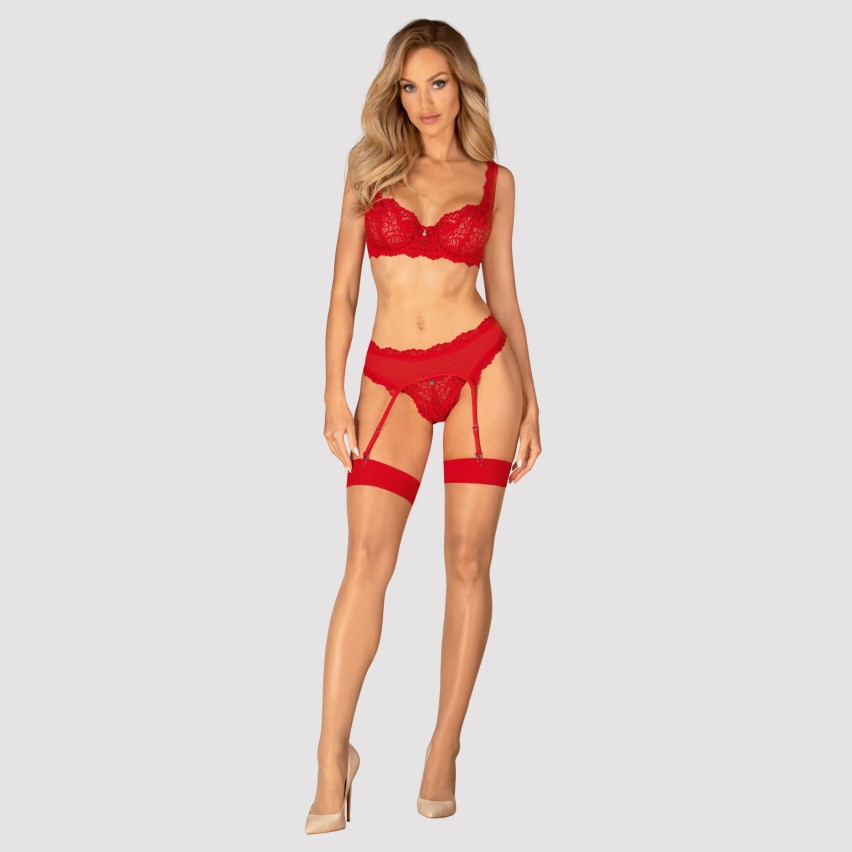 Coordinato con reggicalze sexy Obsessive Amor Cherris set 3 pezzi