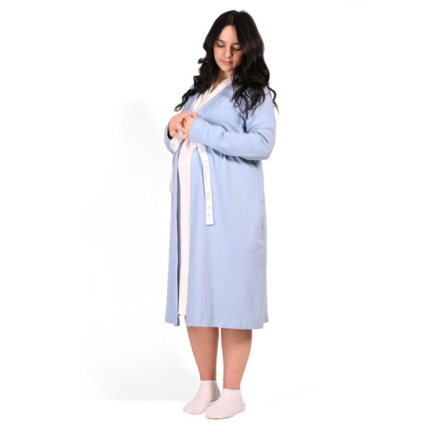 Vestaglia premaman caldo cotone e pizzo Biancaluna Kissimo 20308