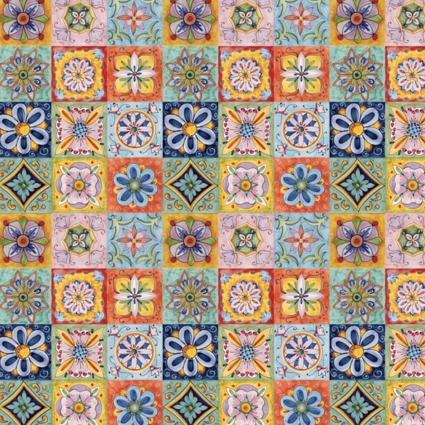 Tovaglia antimacchia fantasia mosaico Vingi Giorgia dis. Maiolica