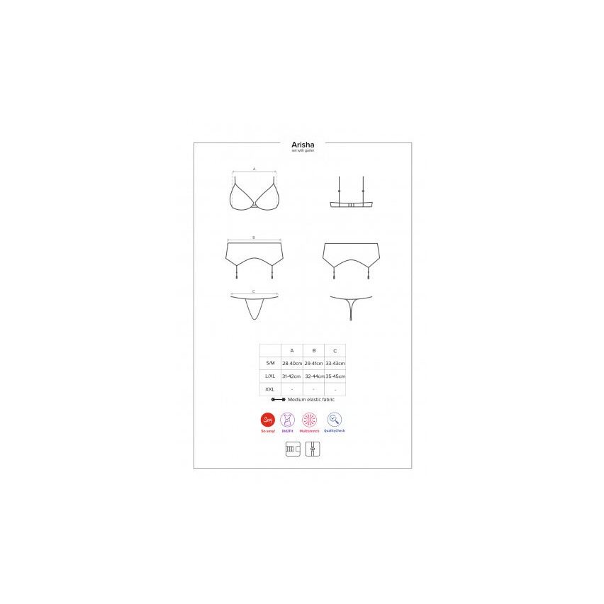 Sexy set Obsessive Arisha 3-pcs-set reggiseno reggicalze perizoma 3 pz. 