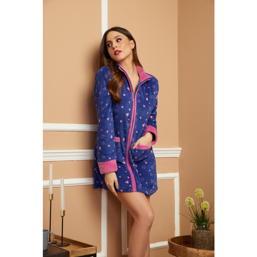 Vestaglia donna giacca con zip cuori blu rosa Karel se3471