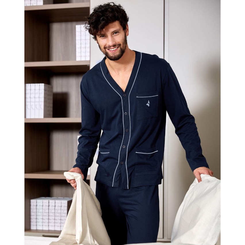 Pigiama uomo Navigare B2Y14280 in cotone giacca aperta blu