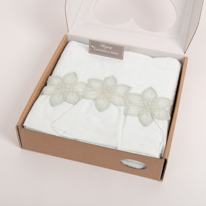 Set asciugamani viso + ospite Preziosa BA10030 spugna verde acqua