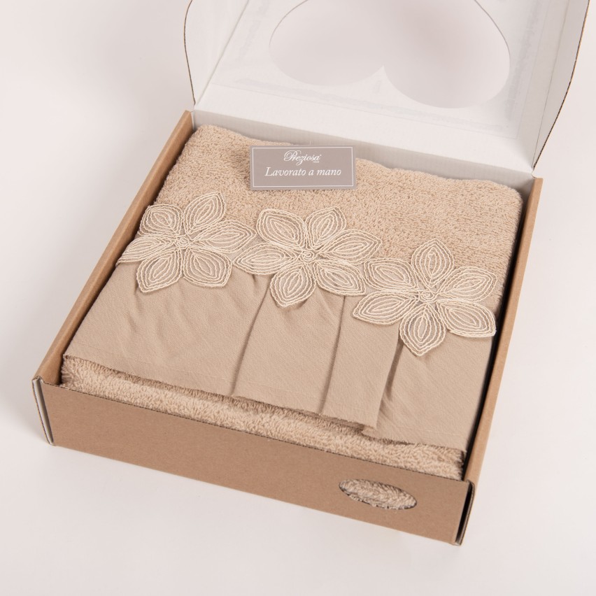 Set asciugamani viso + ospite Preziosa BA10030 spugna naturale