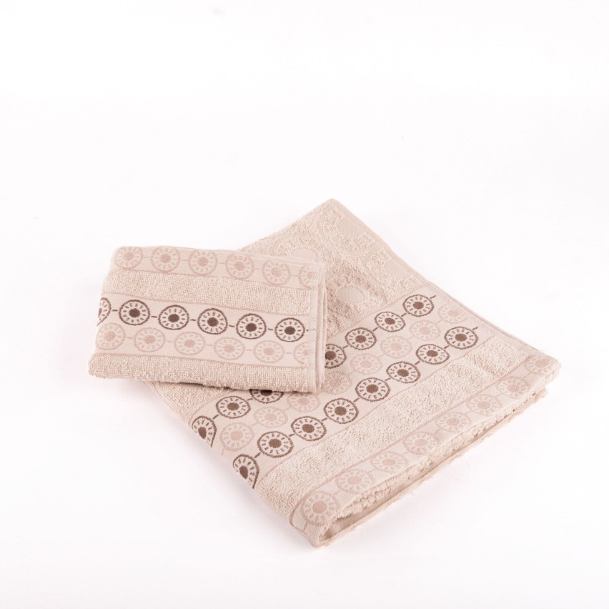 Set asciugamani viso + ospite Biancaluna Afro motivo geometrico cerchi beige
