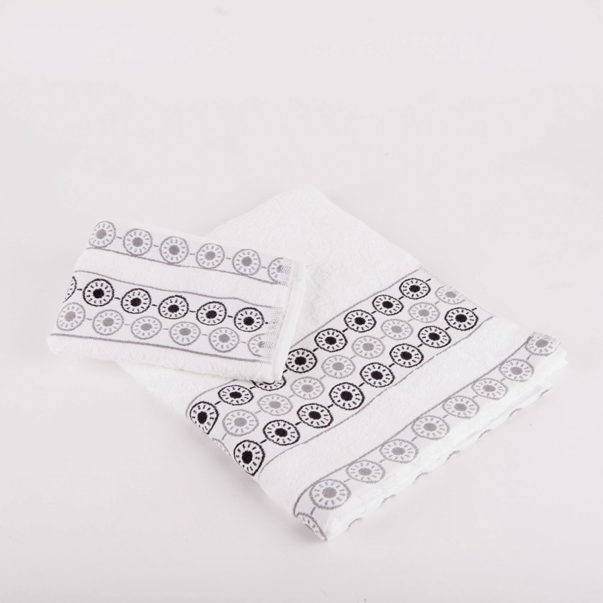 Set asciugamani viso + ospite Biancaluna Afro motivo geometrico cerchi bianco