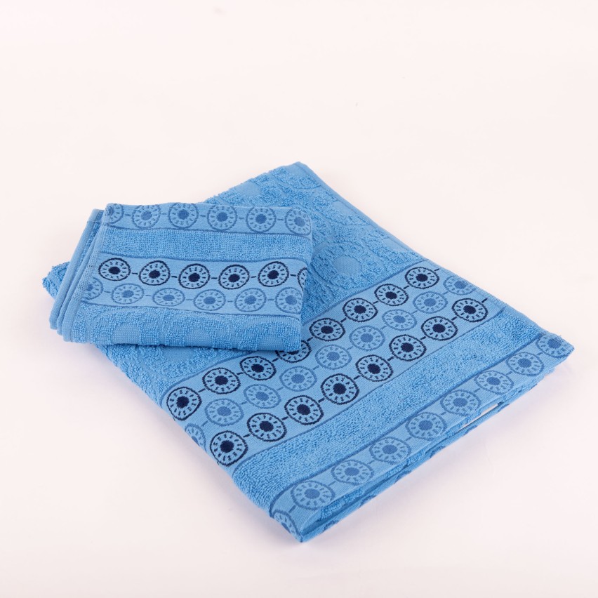 Set asciugamani viso + ospite Biancaluna Afro motivo geometrico cerchi bluette