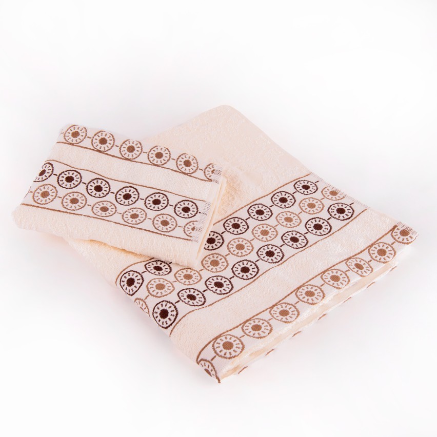 Set asciugamani viso + ospite Biancaluna Afro motivo geometrico cerchi panna