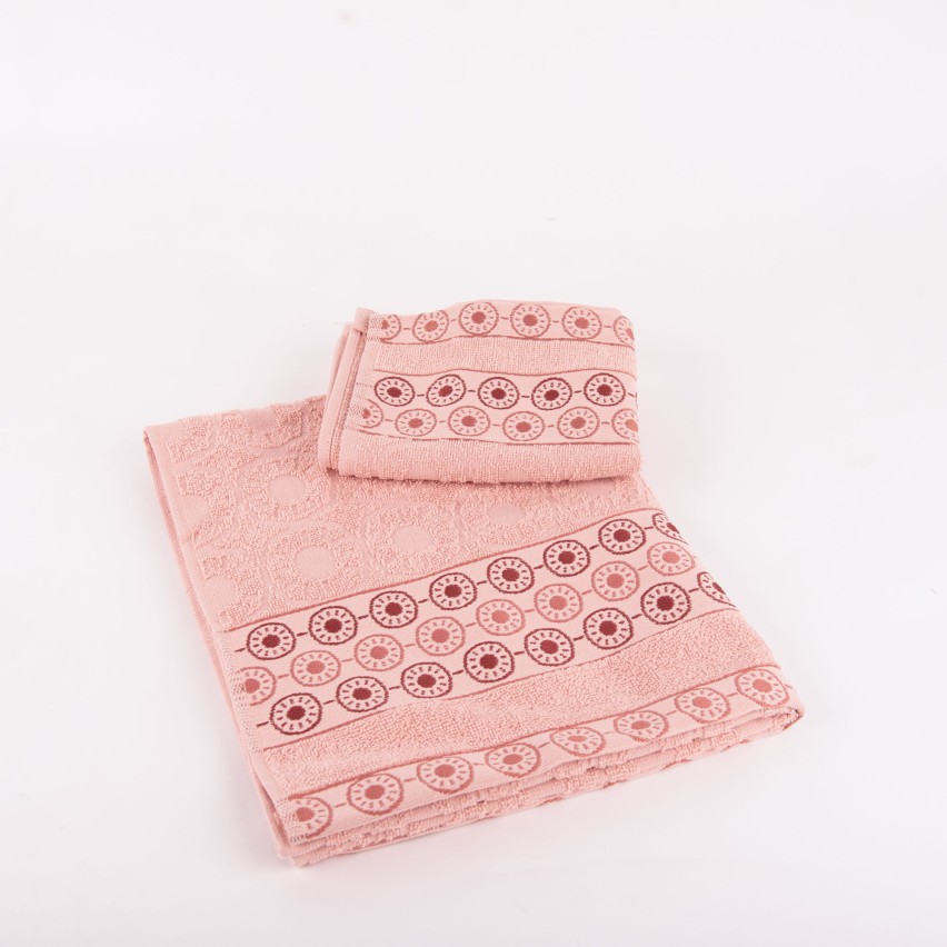 Set asciugamani viso + ospite Biancaluna Afro motivo geometrico cerchi salmone