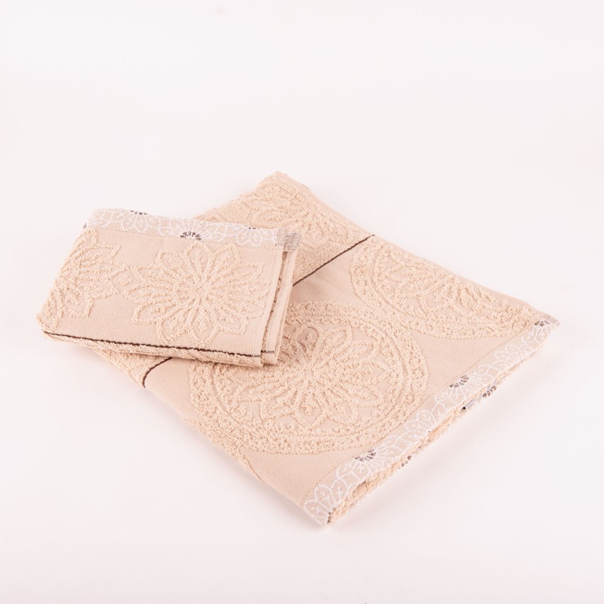 Set asciugamani viso + ospite Biancaluna Daci motivo floreale geometrico beige