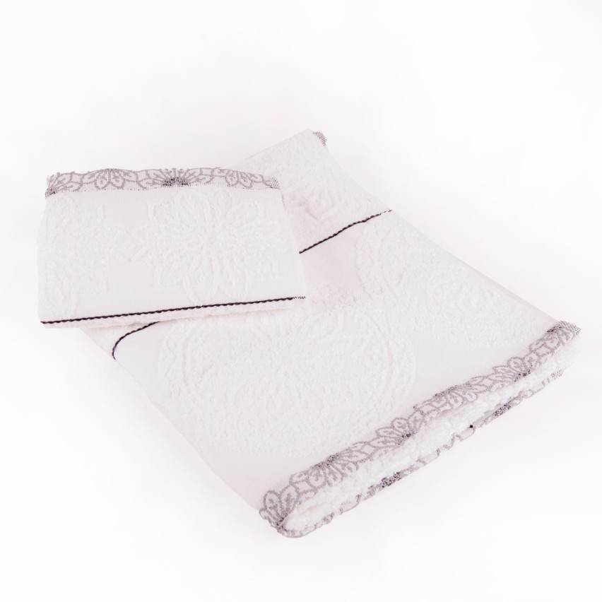 Set asciugamani viso + ospite Biancaluna Daci motivo floreale geometrico bianco