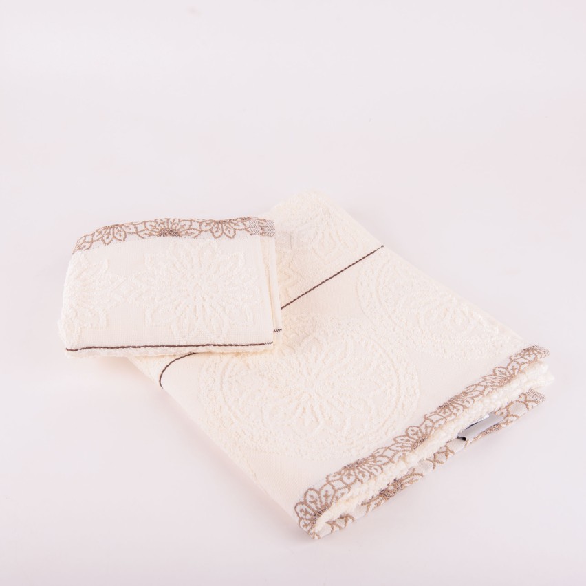 Set asciugamani viso + ospite Biancaluna Daci motivo floreale geometrico panna