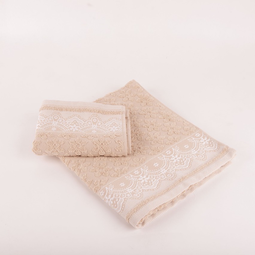 Set asciugamani viso + ospite Biancaluna Lace motivo floreale beige