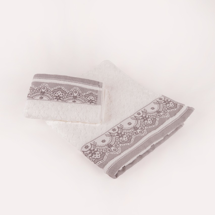 Set asciugamani viso + ospite Biancaluna Lace motivo floreale bianco
