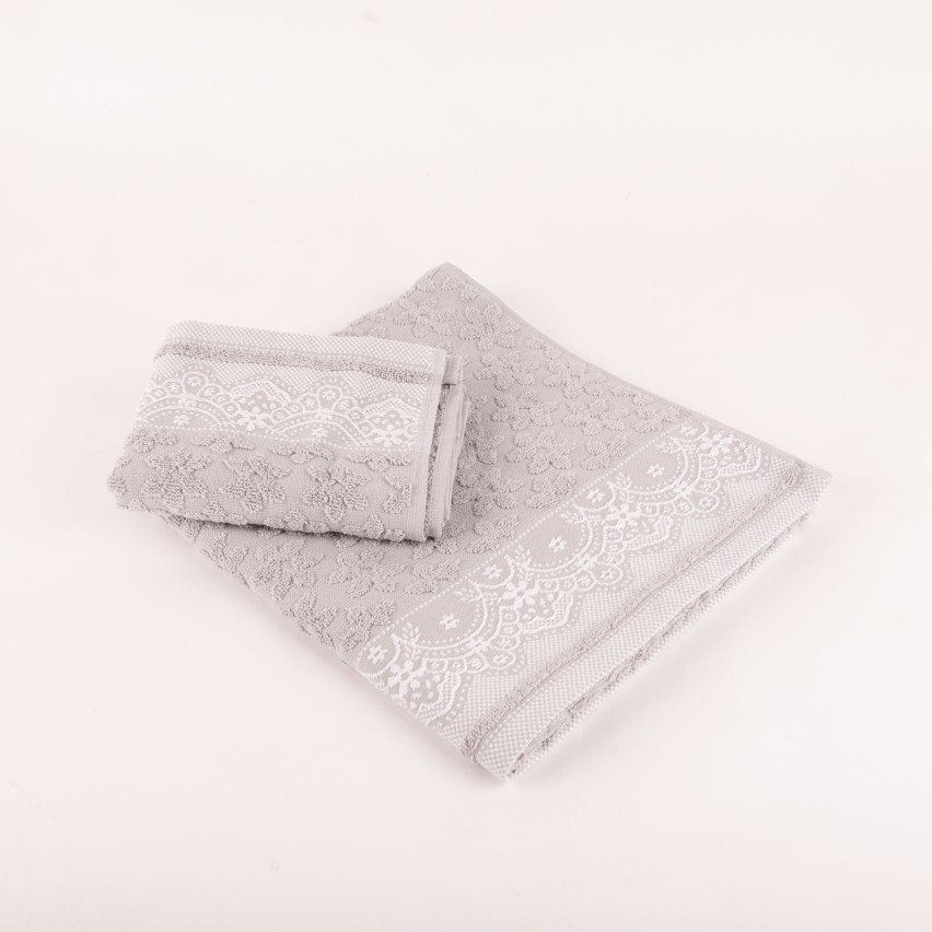Set asciugamani viso + ospite Biancaluna Lace motivo floreale grigio