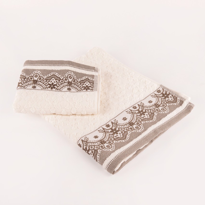 Set asciugamani viso + ospite Biancaluna Lace motivo floreale panna