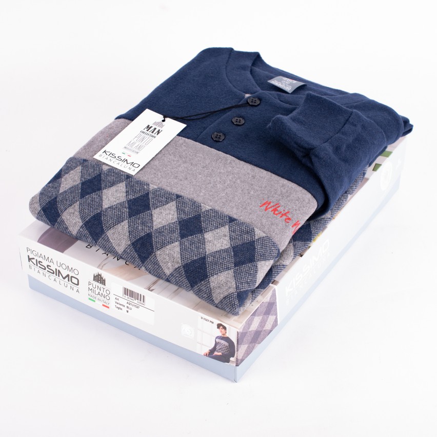 Pigiama uomo invernale punto milano Biancaluna U1527 blu rombi