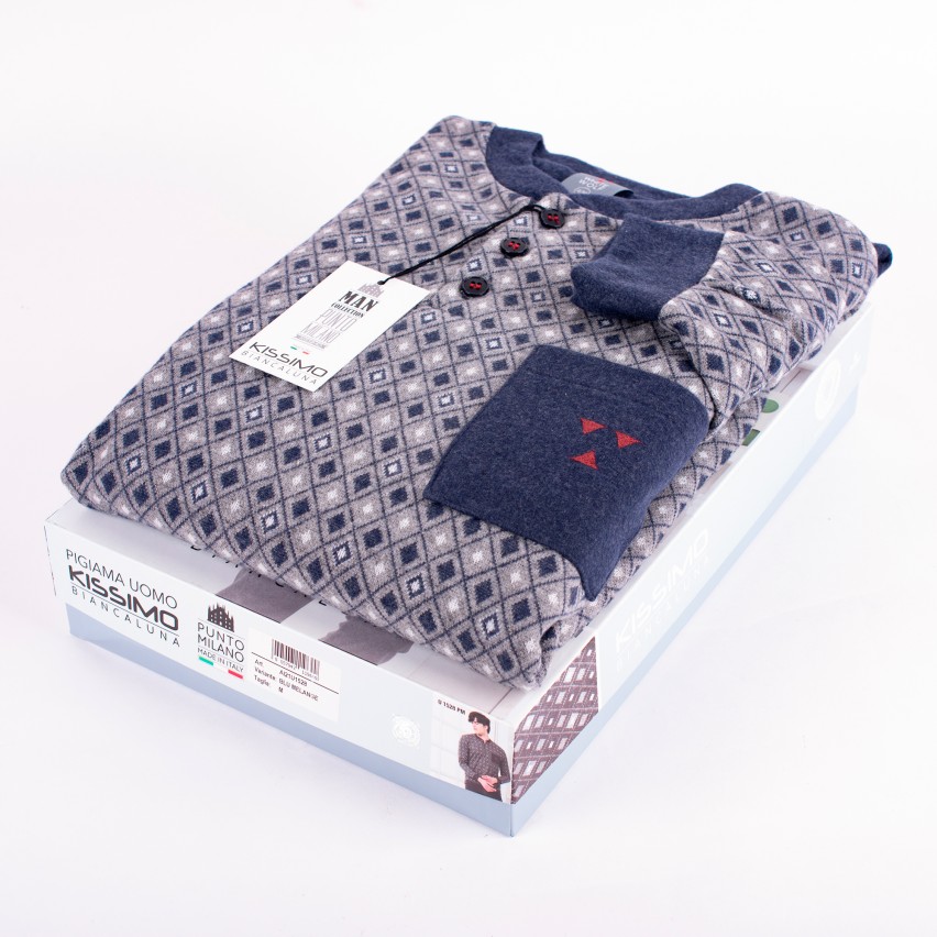 Pigiama uomo invernale punto milano Biancaluna U1528 blu rombi
