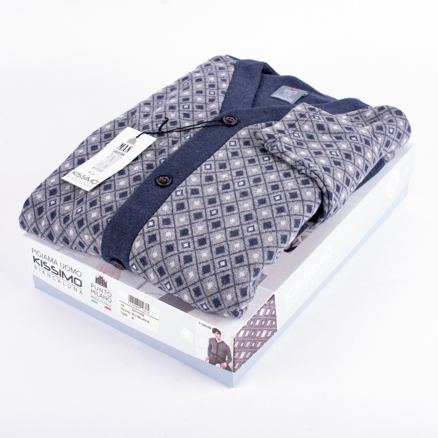 Pigiama uomo a giacca punto milano blu calibrato Biancaluna U15629