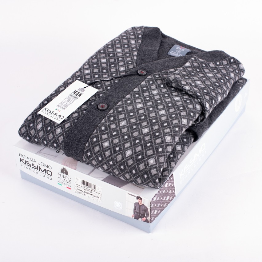 Pigiama uomo a giacca punto milano calibrato grigio Biancaluna U15629